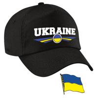 Oekraine supporters setje - baseballcap print zwart - colbert pin broche vlag - volwassenen