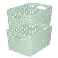 Opbergmand - 4x stuks - Kastmand - rotan kunststof - mintgroen - 10 Liter - 22 x 33 x 16 cm