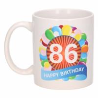 86 jaar Verjaardag koffiemok - cadeau beker - feestelijke ballonnen print - 300 ml - keramiek - wit