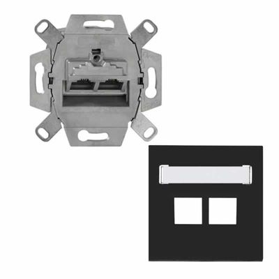 Eslohe inzetplaat met computer aansluitdoos 2x RJ45 zwart soft touch 8048DCAT5STSW