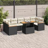 8-delige Loungeset met kussens poly rattan acacia zwart
