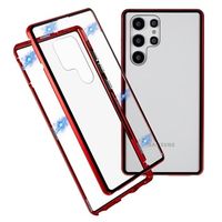 Samsung Galaxy S22 Ultra 5G Magnetisch Hoesje met Gehard Glas - Rood - thumbnail