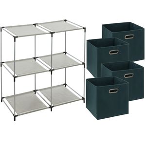 Kastmandjes/opberg mandjes - smaragd groen - 4x stuks van 29 Liter - In rekje van 67 x 68 cm