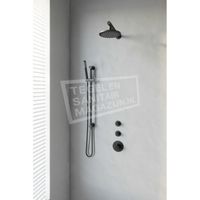 Brauer Black thermostatische inbouwdoucheset 20cm hoofddouche wandarm staafhanddouche op glijstang mat zwart - thumbnail