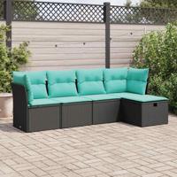 5-delige Loungeset met kussens poly rattan zwart