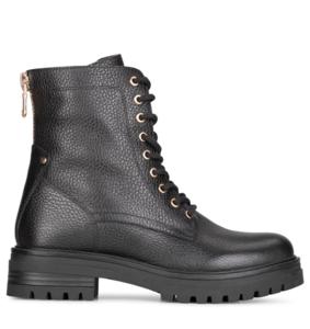 Poelman - leren veterboot zwart Leer Dames