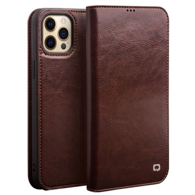 Qialino - lederen luxe bookcase hoes - iPhone 13 Pro - Bruin