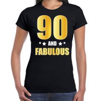 90 and fabulous verjaardag cadeau t-shirt / shirt goud 90 jaar zwart voor dames - thumbnail