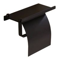 QUVIO Toiletrolhouder met telefoon plank staal - Zwart - thumbnail