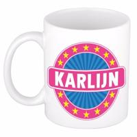 Karlijn voornaam koffiemok - beker - wit/roze - 300 ml - Cadeau - Dames - Collega - Moederdag
