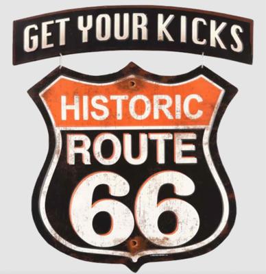 Route 66 &apos;Get Your Kicks&apos; Gelinkte Metalen Bord - 44 x 40cm