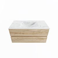 MONDIAZ VICA-DLUX 100cm badmeubel onderkast Washed Oak 2 lades. Inbouw wastafel CLOUD midden zonder kraangat, kleur Opalo. - thumbnail