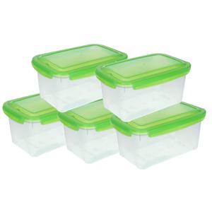 5x Voorraad/vershoudbakjes 2,5 liter transparant/groen plastic