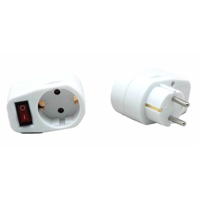 Stopcontact adapter - wit - met randaarde en schakelaar - verdeelstekkers