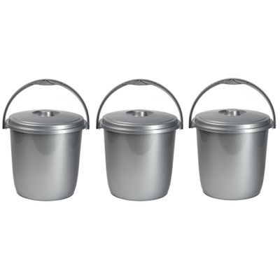 3x Afsluitbare emmers met deksel 15 liter zilver