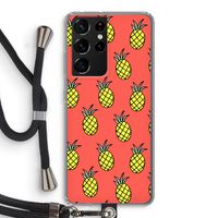 Ananas: Samsung Galaxy S21 Ultra Transparant Hoesje met koord