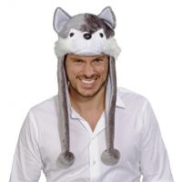 Wolf verkleed muts - grijs - volwassenen - dieren verkleed accessoires - wolven hoed