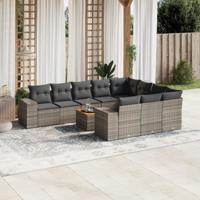 11-delige Loungeset met kussens poly rattan grijs