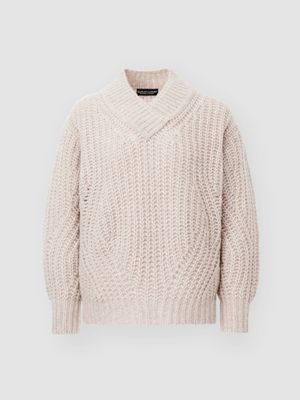 Grof gebreide trui met sjaalkraag van cashmere-zijde mix