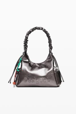 Middelgrote metallic tas met 3D-logo en gerimpeld handvat - MATERIAL FINISHES - U