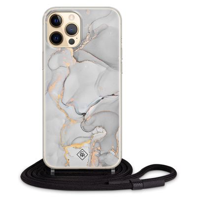 iPhone 12 hoesje met koord - Marmer grijs