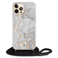 iPhone 12 hoesje met koord - Marmer grijs - thumbnail