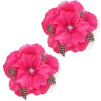 Verkleed speld Hawaii thema - Set van 6x stuks - roze - haarbloem met veertjes - 12 cm