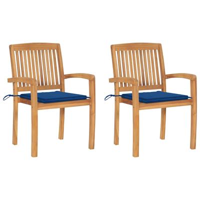 Tuinstoelen 2 st met koningsblauwe kussens massief teakhout