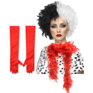 Cruel lady verkleed accessoire set - 3-delig - dalmatier schurk - Pruik en accessoires