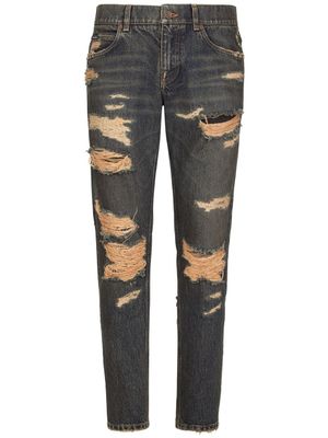 Dolce & Gabbana jean slim à finitions effilochées - Bleu
