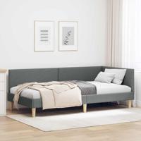 Hoekbedframe Donkergrijs 100 cm x 200 cm Stof en multiplex