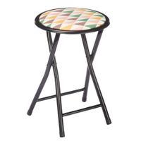 Giftdecor Bijzet krukje/stoel - Opvouwbaar - zwart/deco patroon - D30 x H45 cm   - - thumbnail