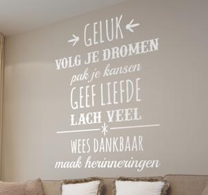 Muursticker tekst woonkamer geluk motivatie