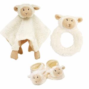 Baby cadeau setje rammelaar, slofjes en tuttel doekje van Lammy het lammetje - Knuffeldoek