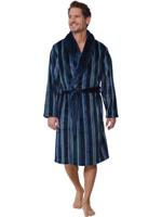Fleece heren badjas - Blauw - Warme winter ochtendjas met ceintuur en sjaalkraag