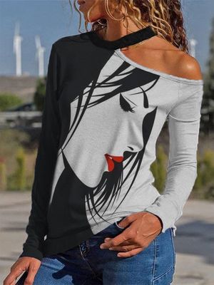 Vintage Statement Figure Printed Long Sleeves Plus Size Casual Tops Vintage Statement Figure Printed Long Sleeves Plus Size Casual Tops