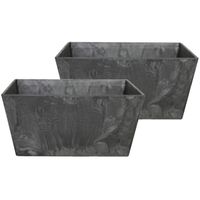 Set van 2x stuks bloempot/plantenpot balkonbak van gerecycled kunststof zwart D25 en H12 cm - Plantenpotten