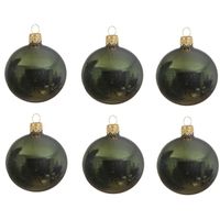 12x Donkergroene glazen kerstballen 8 cm glans - thumbnail