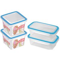4x Voorraad/vershoudbakjes 0,75 en 2 liter transparant/blauw