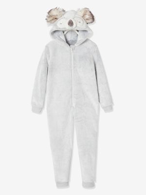 Fluwelen meisjespyjamapak koala gechineerd lichtgrijs