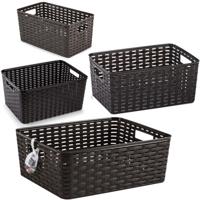 Opbergboxen / opbergmandjes set - 4x stuks - rotan kunststof - bruin - met inhoud 5/10/12/18 liter