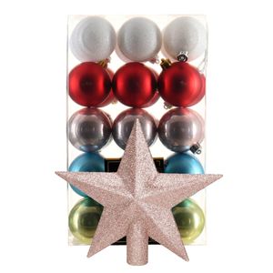 Kerstballen 30x st - gekleurd - 6 cm - met ster piek lichtroze - kunststof