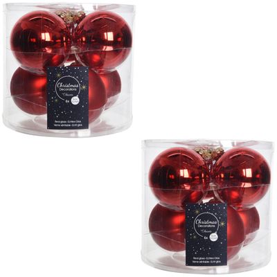 12x Kerst rode glazen kerstballen 8 cm glans en mat
