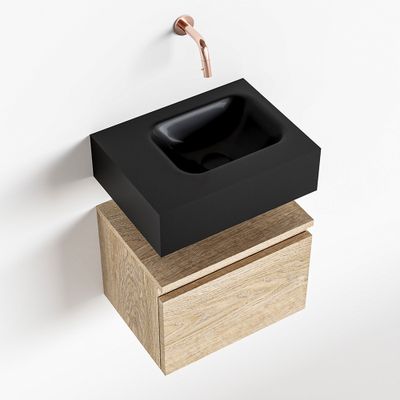 Toiletmeubel Mondiaz Andor | 40 cm | Meubelkleur Washed oak | Lex vrijhangend wastafel Urban Rechts | Zonder kraangat