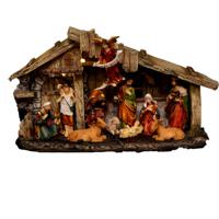 Complete kerststal - L17,8 x B8,5 x H31,5 cm - met verlichting en beelden