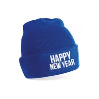 Happy New Year muts unisex - one size - blauw - apres-ski muts - thumbnail