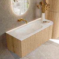 Badmeubel Mondiaz Kurve-Dlux | 115 cm | Meubelkleur Oak | Wastafelkleur Opalo | Solid surface | Links spoelbak | Zonder kraangat(en) Badmeubel Mondiaz Kurve-Dlux | 115 cm | Meubelkleur Oak | Wastafelkleur Opalo | Solid surface | Links spoelbak | Zonder kraangat(en)