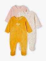 Set van 3 fluwelen babyslaappakjes BASICS roze (poederkleur)