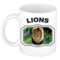 Dieren leeuw beker - lions/ leeuwen mok wit 300 ml     -
