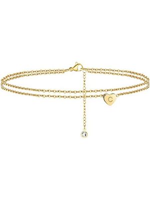 strand Dubbele Keten Hart Brief Enkelbandje